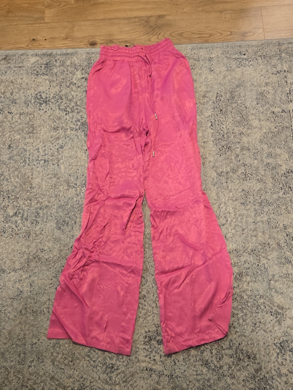 Zara Hot Pink Wide-Leg Drawstring Silky Pants